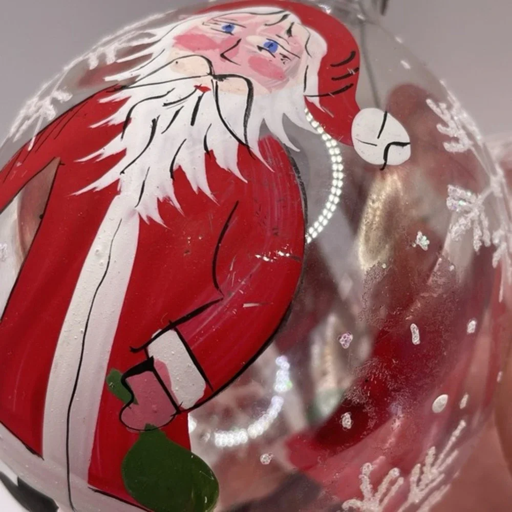Vintage Hand Painted Santa Blown Glass Teardrop Christmas Ornaments Set of‎ 2